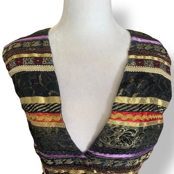 Vintage Contempo Casuals Tapestry Waistcoat Vest Black Gold Red Purple Cropped - Picture 4 of 12